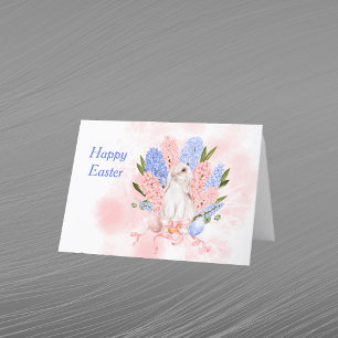 Easter Pink Blue Rabbits Floral Eggs Holiday Card