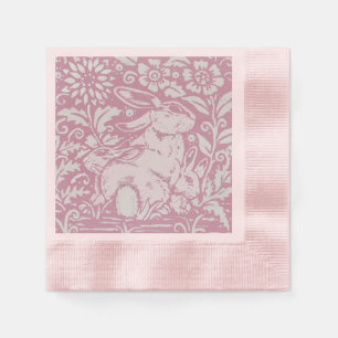 Easter Pink Bunny Rabbit with Babies Pastel Floral Napkin