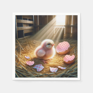 Easter Pink Chick With Gingham Eggshell Napkin