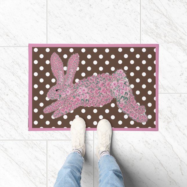 Easter Pink Roses Bunny Rabbit  Doormat (Indoor)