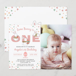 Easter Pink Some Bunny First Birthday Photo Invitation