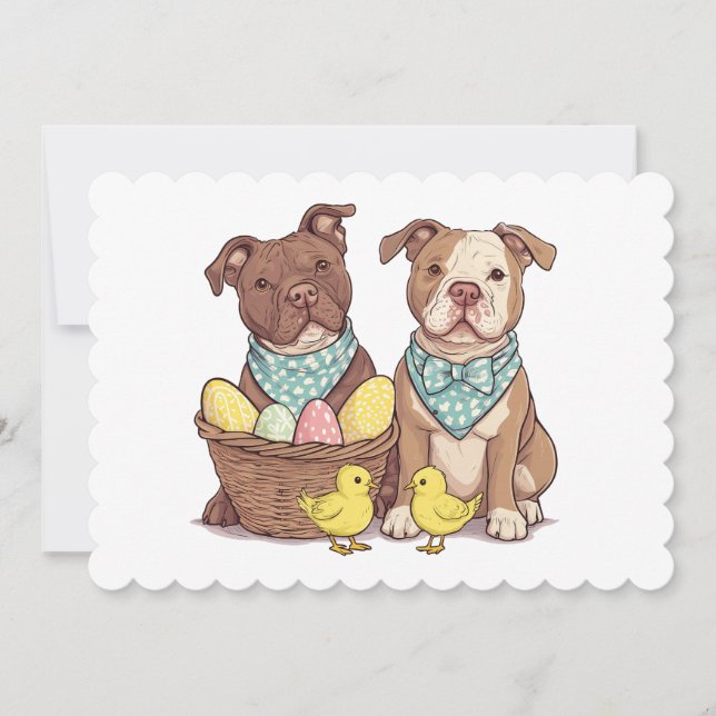 Easter Pit Bull Dogs Holiday Card (Front)