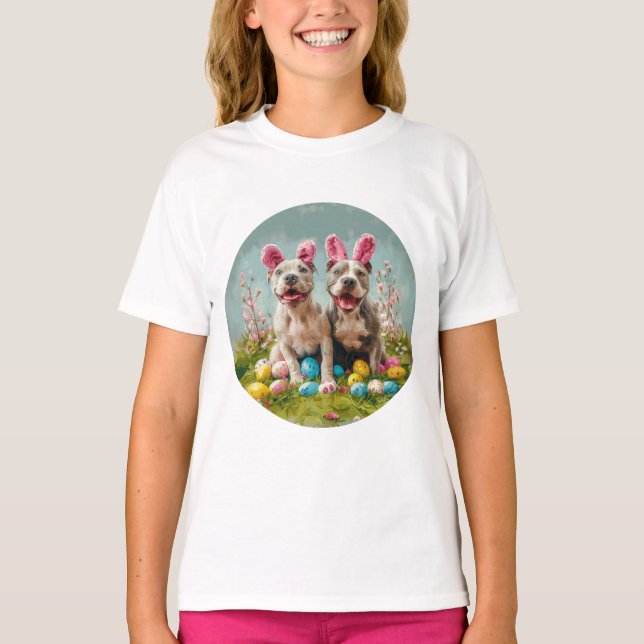 Easter Pit Bull Dogs T-Shirt (Front)