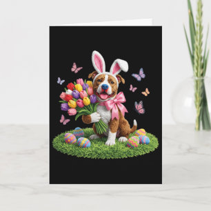 Easter Pitbull Dog Mum Spring Easter Bunny Tulips Card