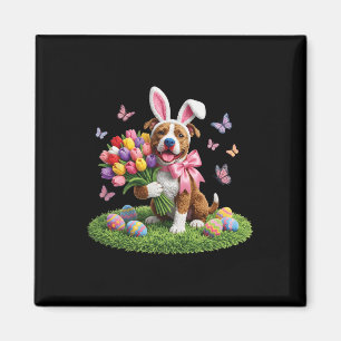 Easter Pitbull Dog Mum Spring Easter Bunny Tulips Magnet