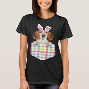Easter Plaid Beagle Bunny Dog In Pocket T-Shirt