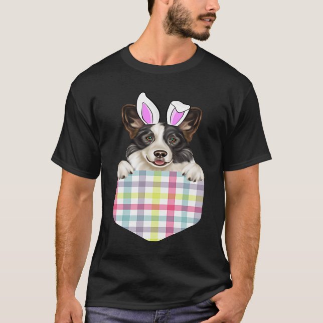 Easter Plaid Cardigan Welsh Corgi Bunny Dog In Poc T-Shirt (Front)