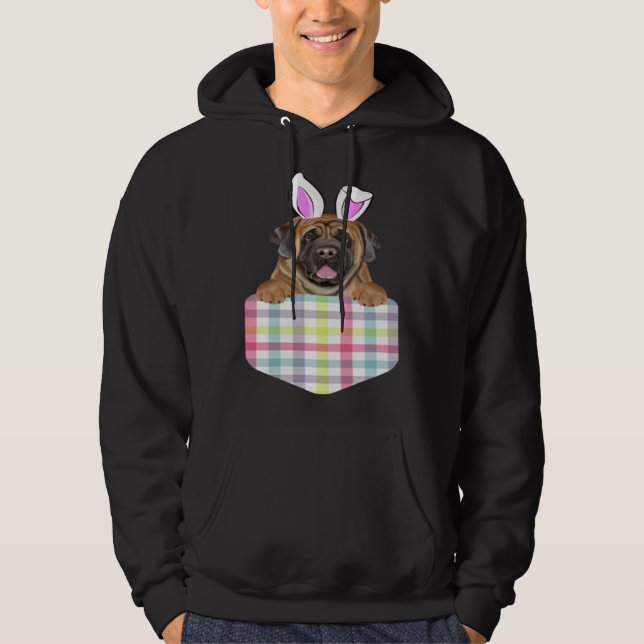 Easter Plaid Mastiff Bunny Dog In Pocket Hoodie (Front)
