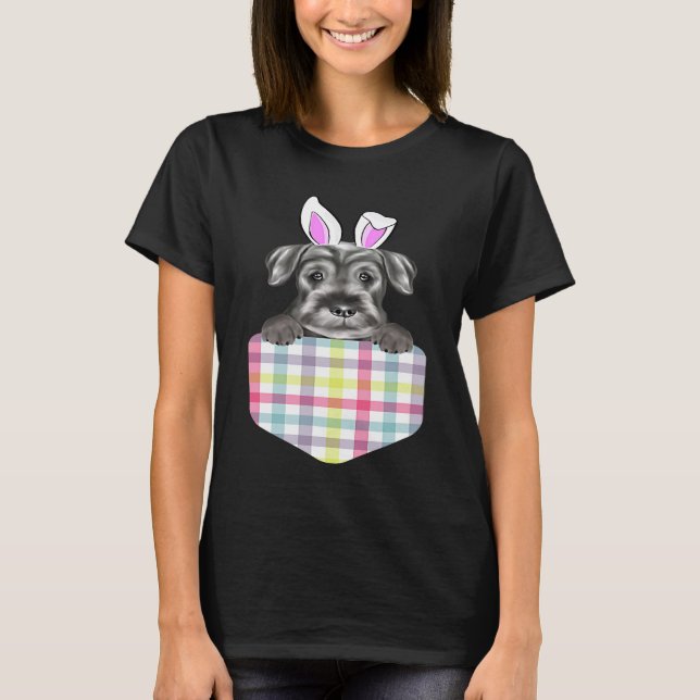 Easter Plaid Standard Schnauzer Bunny Dog In Pocke T-Shirt (Front)