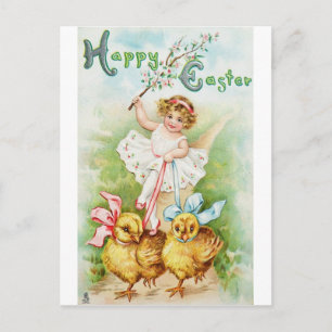 Easter Post Card Girl Riding Chicks