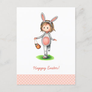 Easter postcard with a girl in a bunny costume