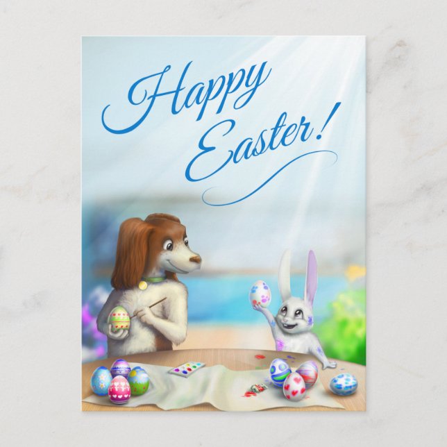 Easter Postcard with cute animals (Front)