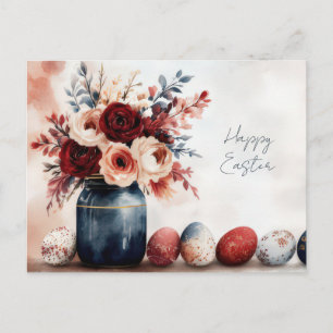 Easter Postcard with Easter Eggs and Flowers