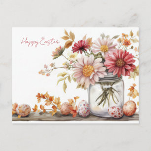 Easter Postcard with Easter Eggs and Flowers