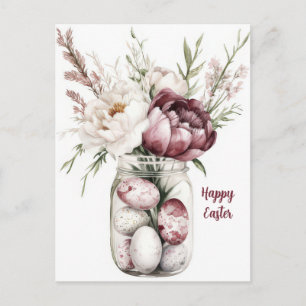 Easter Postcard with Easter Eggs and Flowers