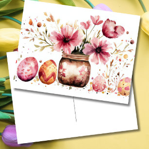 Easter Postcard with Easter Eggs and Flowers