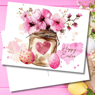 Easter Postcard with Easter Eggs and Flowers