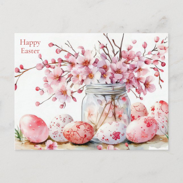 Easter Postcard with Easter Eggs and Flowers (Front)