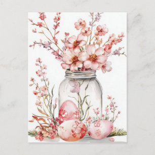 Easter Postcard with Easter Eggs and Flowers