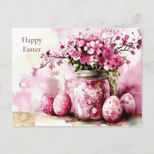 Easter Postcard with Easter Eggs and Flowers (Front)