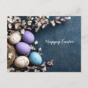 Easter Postcard with Flowers and Easter Eggs