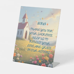 EASTER PRAYER  church on a hill Pedestal Sign