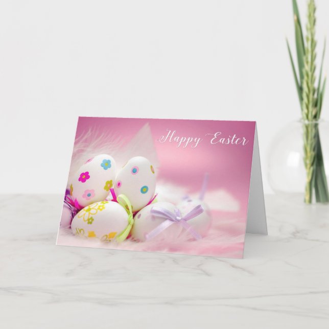 Easter - "Pretty Eggs in Pink" - Customise Holiday Card (Front)