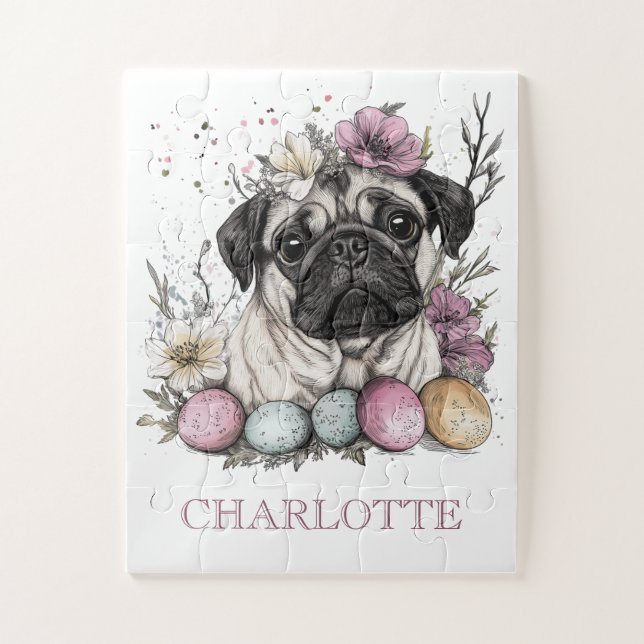 Easter pug cute dog  jigsaw puzzle (Vertical)