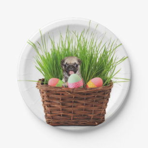 Easter pug dog party paper plates