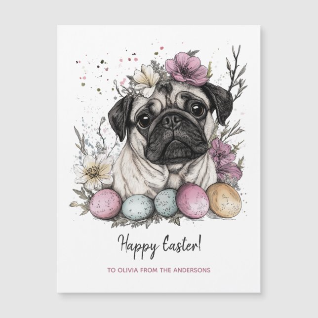 Easter pug rustic watercolor floral  (Front)