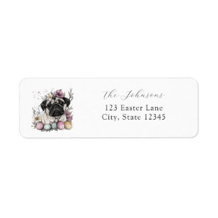 Easter pug watercolor floral