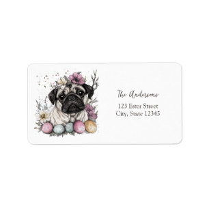 Easter pug watercolor floral label