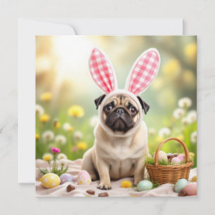Easter Pug with Bunny Ears Holiday Card
