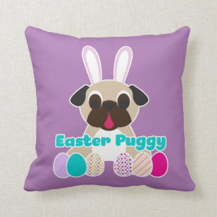 Easter Puggy Pug Bunny Lilac Pillow
