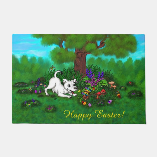 Easter - Puppy Capo and Butterfly Doormat (Front)