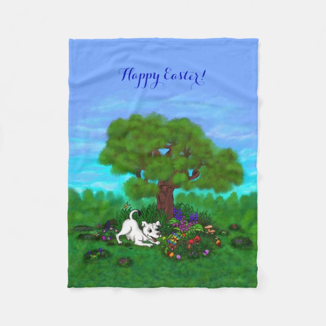 Easter - Puppy Capo and Butterfly Fleece Blanket (Front)
