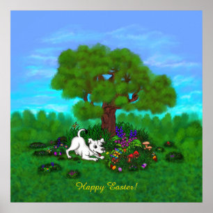 Easter - Puppy Capo and Butterfly Poster