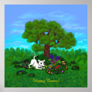 Easter - Puppy Capo and Butterfly Poster