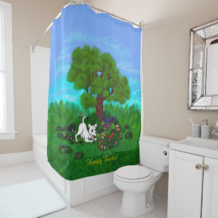Easter - Puppy Capo and Butterfly Shower Curtain