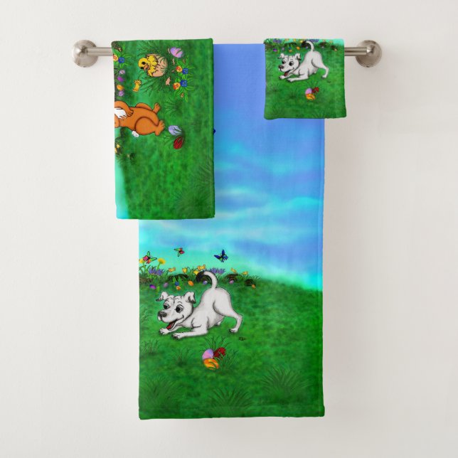 Easter - Puppy Capo Rabbit and Chick Bath Towel Set (Insitu)