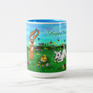 Easter - Puppy Capo Rabbit and Chick Two-Tone Coffee Mug