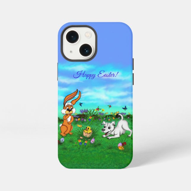 Easter - Puppy Capo with Rabbit and Chick iPhone Case (Back)
