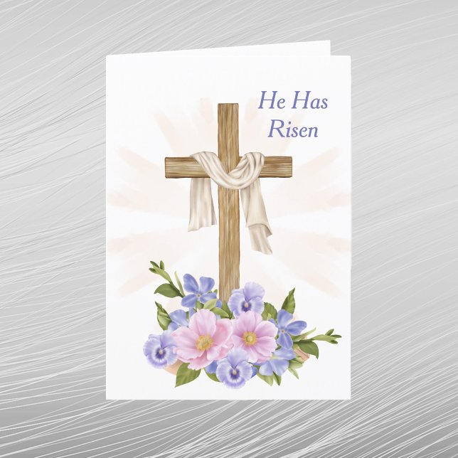 Easter Purple Cross Christian Floral Holiday Card (Creator Uploaded)