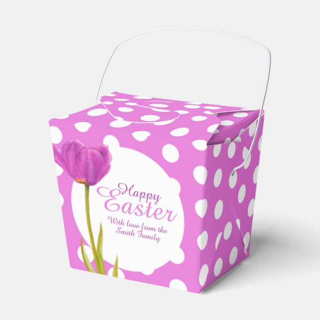 Easter purple tulip polka dot gift favours box (Front Side)