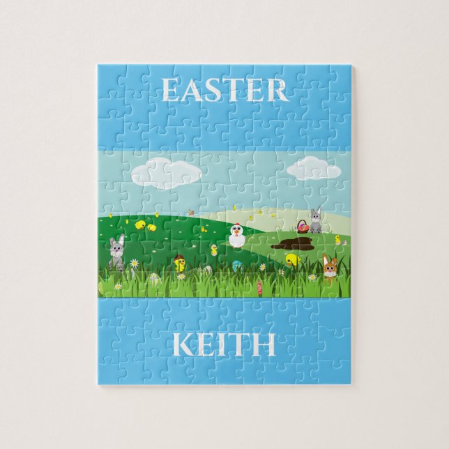 Easter puzzle with personalised name. (Vertical)