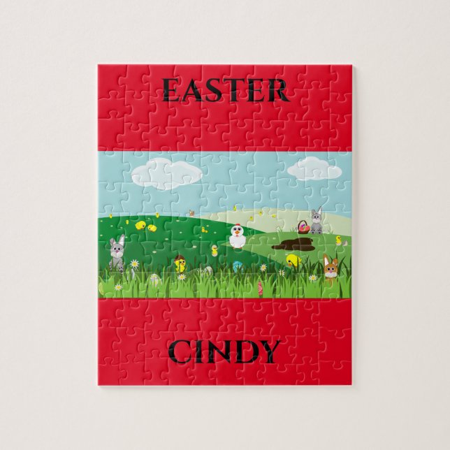 Easter puzzle with personalised name. (Vertical)