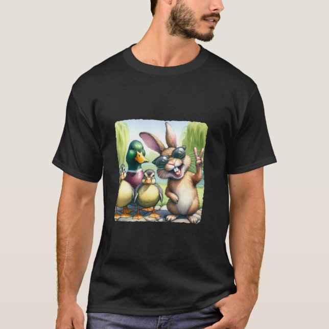 Easter Rabbit And Ducklings Portrait In Park Sungl T-Shirt (Front)
