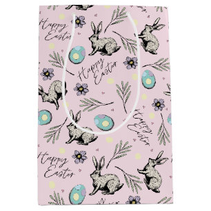 Easter Rabbit and Eggs Pink Medium Gift Bag