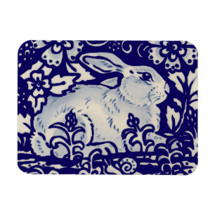 Easter Rabbit Artistic Bunny  Blue White Floral Magnet