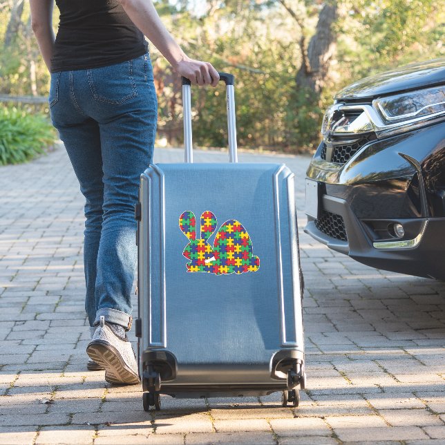 Easter Rabbit Autism Awareness Puzzle Piece Autist (Suitcase Insitu)